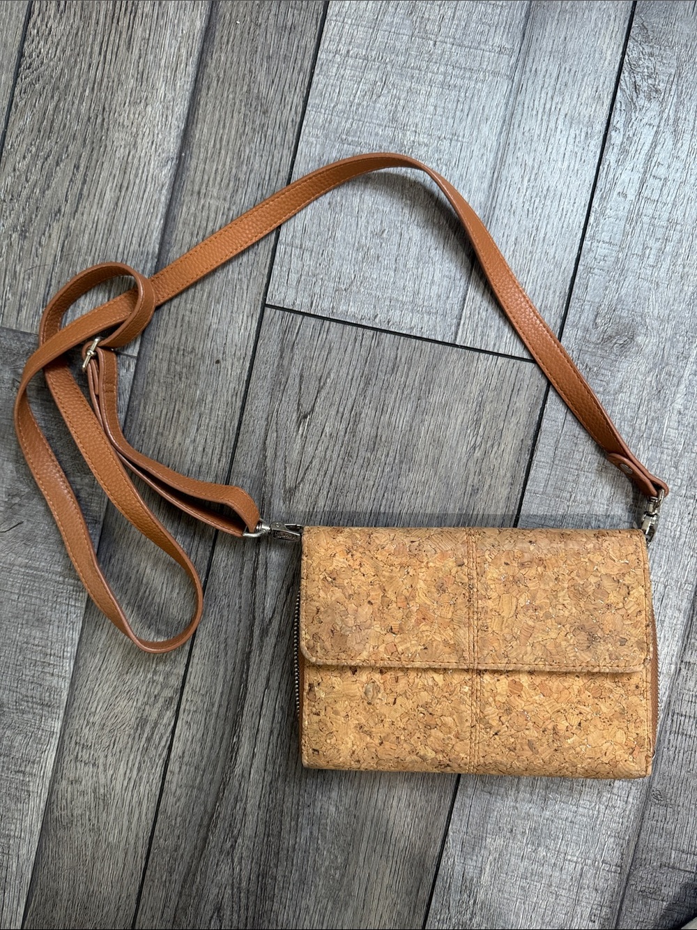 thirty-one Cork Crossbody Bag in Tan with Brown Strap